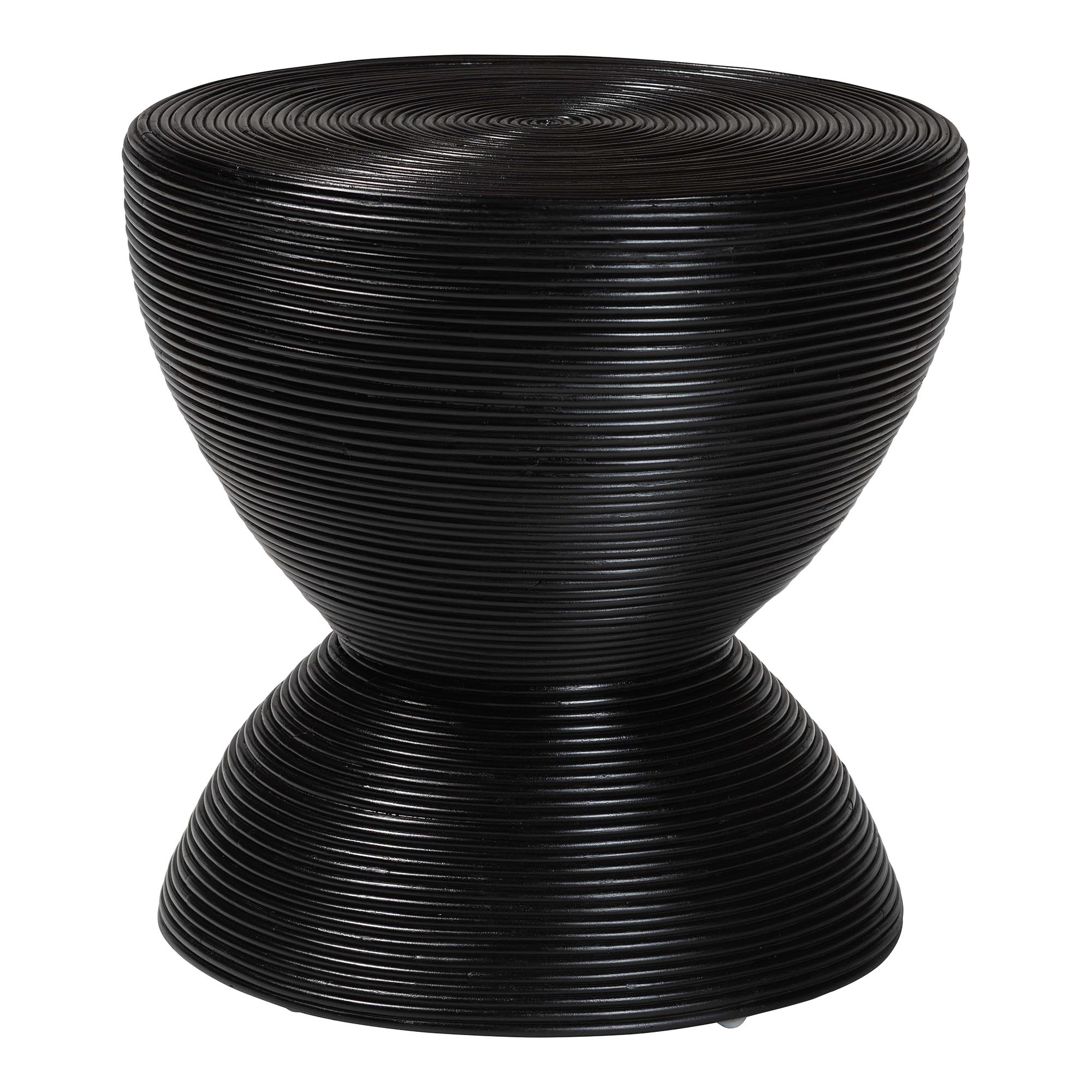 bali & pari Tokyo Laminated Natural Rattan Side Table -  Hourglass Accent Table with Modern Sculptural Design, Boho Chic Style for Living Room or Bedroom, Black Affordable modern furniture in Chicago, classic living room furniture, modern end table, cheap end table